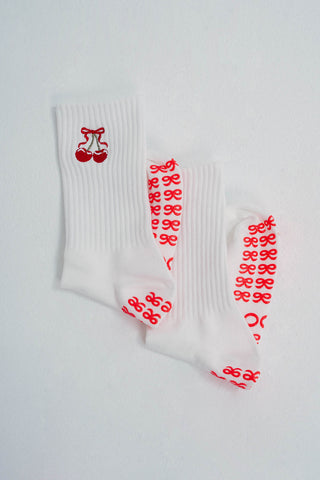 Cherry Good Grip Socks in White