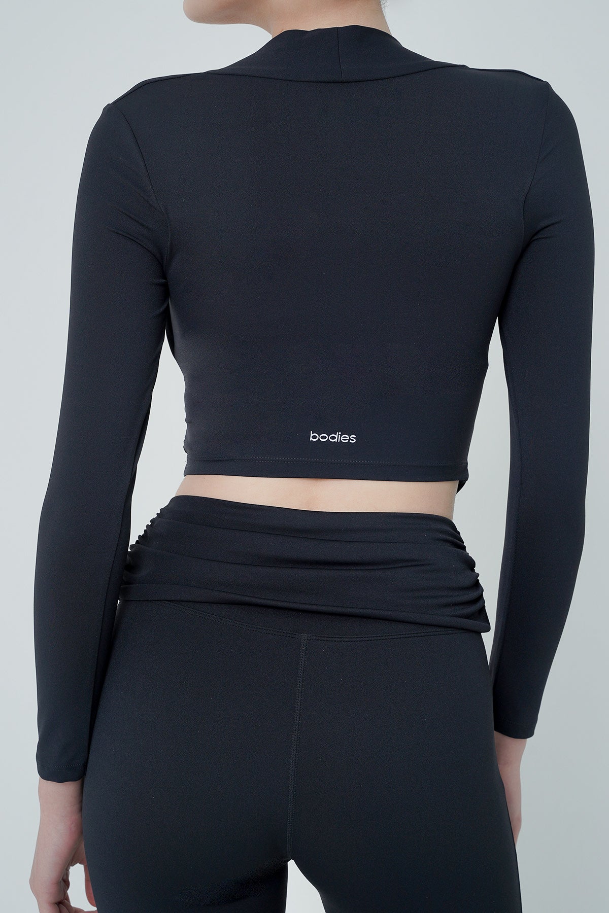 Varsity Long Sleeve Bra Top in Black