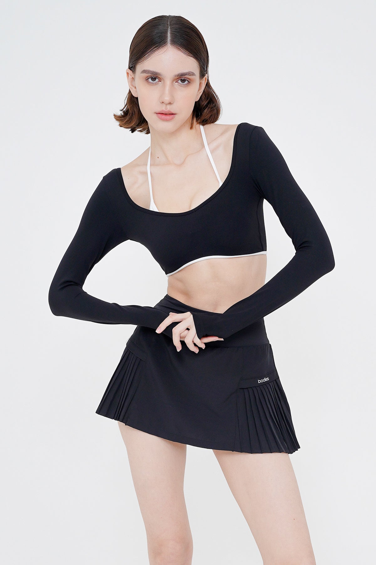 Sleek Long Sleeve Bra Top in Black (1L LEFT)