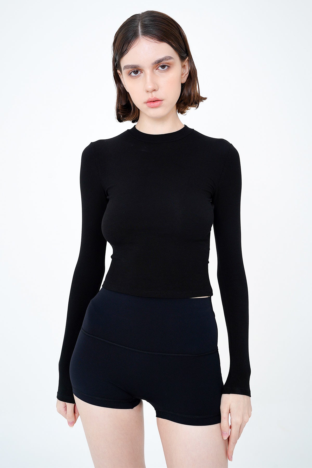 Daily Ribbed Long Sleeve Top in Black