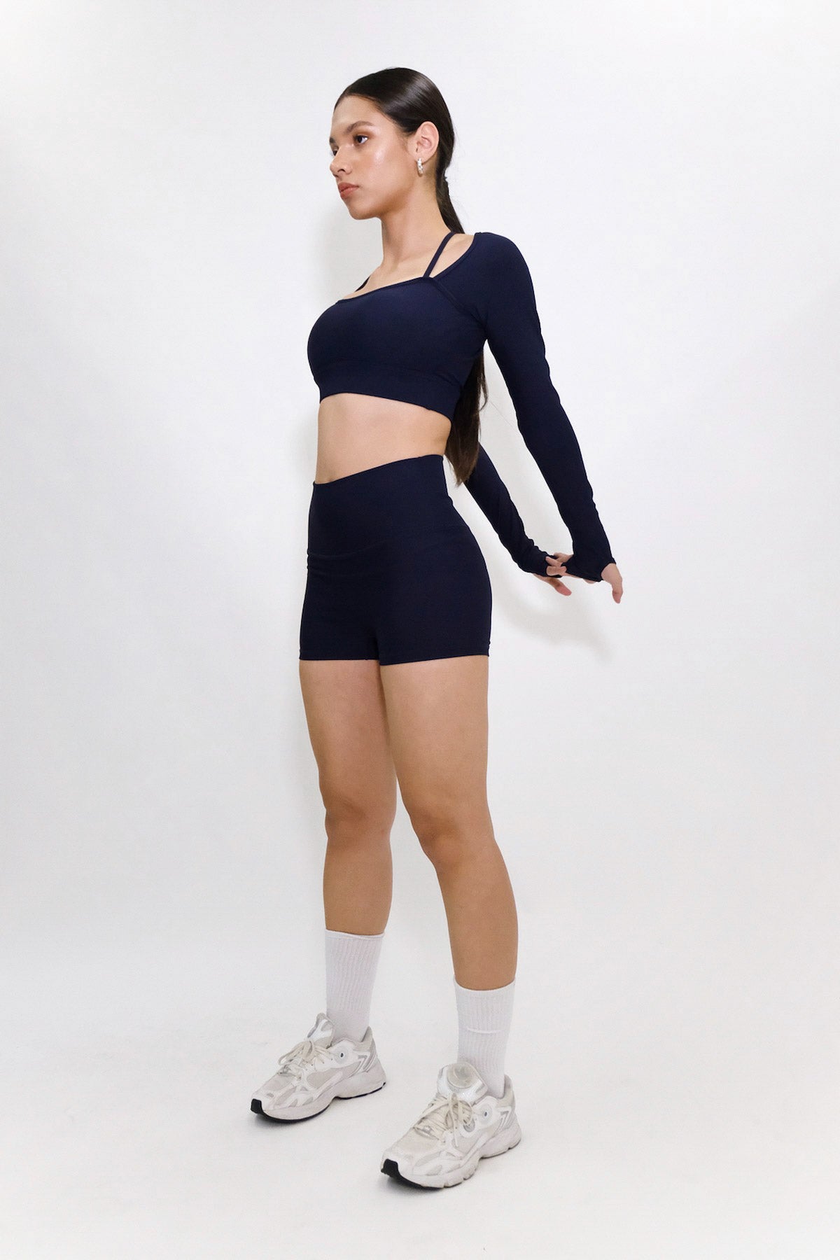 Flair Long Sleeve Crop Top in Navy (6 LEFT)